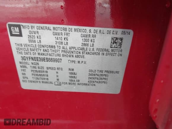 ✅ 2014 Cadillac SRX Luxury Collection • VIN: 3GYFNEE39ES669907 • Lot: 43769877. Listed on IAAI with 163,691 mi. Free auction sales archive from the USA and detailed vehicle history report at DreamBid. Image 9.