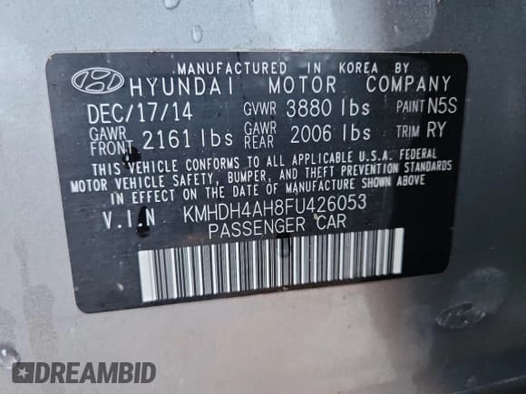 ✅ 2015 Hyundai Elantra Sport • VIN: KMHDH4AH8FU426053 • Lot: 87061875. Listed on Copart with Not provided. Free auction sales archive from the USA and detailed vehicle history report at DreamBid. Image 12.