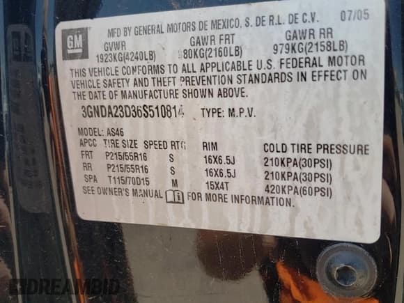 ✅ 2006 Chevrolet HHR LT • VIN: 3GNDA23D36S510814 • Лот: 59269604. Опубликован ранее на Copart с пробегом 196 544 миль. Бесплатный доступ к архиву аукционных продаж из США и подробный отчёт об истории автомобиля на DreamBid. Изображение 12.