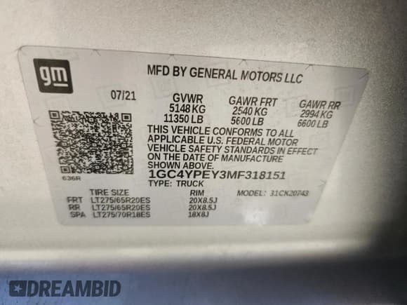✅ 2021 Chevrolet Silverado 2500HD LTZ • VIN: 1GC4YPEY3MF318151 • Лот: 82185355. Опубликован ранее на Copart с пробегом 173 234 миль. Бесплатный доступ к архиву аукционных продаж из США и подробный отчёт об истории автомобиля на DreamBid. Изображение 13.