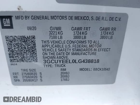 ✅ 2020 Chevrolet Silverado 1500 RST • VIN: 3GCUYEEL0LG438818 • Lot: 40846782. Wystawiony na IAAI z przebiegiem 108 018 mil. Bezpłatny archiwum sprzedaży aukcyjnych z USA i szczegółowy raport historii pojazdu na DreamBid. Zdjęcie 9.