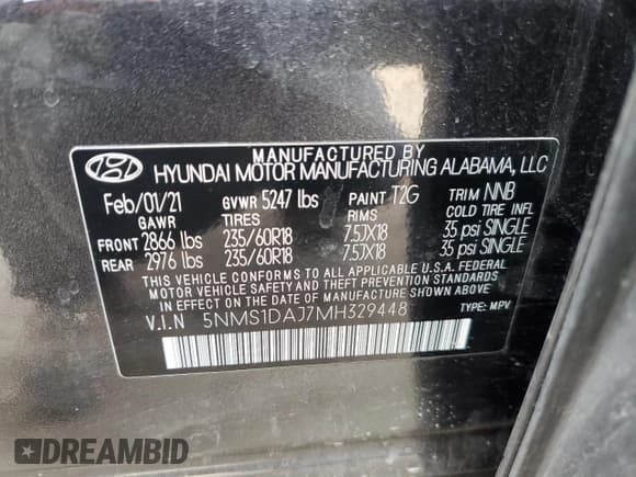 ✅ 2021 Hyundai Santa Fe SE • VIN: 5NMS1DAJ7MH329448 • Lot: 47537514. Wystawiony na Copart z przebiegiem 58 375 mil. Bezpłatny archiwum sprzedaży aukcyjnych z USA i szczegółowy raport historii pojazdu na DreamBid. Zdjęcie 15.