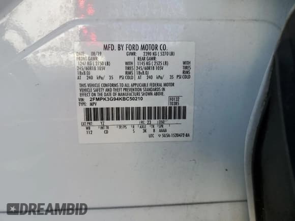 ✅ 2019 Ford Edge SE • VIN: 2FMPK3G94KBC50210 • Lot: 90536035. Wystawiony na Copart z przebiegiem 108 846 mil. Bezpłatny archiwum sprzedaży aukcyjnych z USA i szczegółowy raport historii pojazdu na DreamBid. Zdjęcie 12.