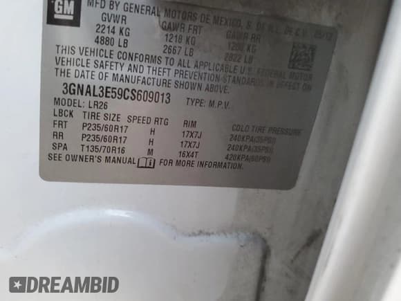 ✅ 2012 Chevrolet Captiva Sport LT • VIN: 3GNAL3E59CS609013 • Lot: 42356555. Wystawiony na Copart z przebiegiem 171 443 mil. Bezpłatny archiwum sprzedaży aukcyjnych z USA i szczegółowy raport historii pojazdu na DreamBid. Zdjęcie 14.