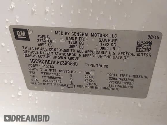 2015 Chevrolet Silverado 1500 LT z VIN 1GCRCREH0FZ398560, wystawiony jako IAAI lot #42454940 z przebiegiem 158 025 mil mil oraz . Historia ofert i sprzedaży dostępna na DreamBid. Obrazek 9.