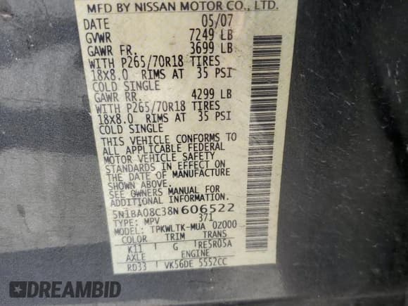 ✅ 2008 Nissan Armada SE • VIN: 5N1BA08C38N606522 • Lot: 89505315. Wystawiony na Copart z przebiegiem 219 993 mil. Bezpłatny archiwum sprzedaży aukcyjnych z USA i szczegółowy raport historii pojazdu na DreamBid. Zdjęcie 13.