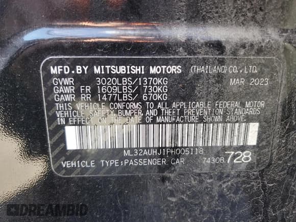 ✅ 2023 Mitsubishi Mirage ES • VIN: ML32AUHJ1PH005118 • Лот: 86871715. Опубликован ранее на Copart с пробегом 35 423 миль. Бесплатный доступ к архиву аукционных продаж из США и подробный отчёт об истории автомобиля на DreamBid. Изображение 12.