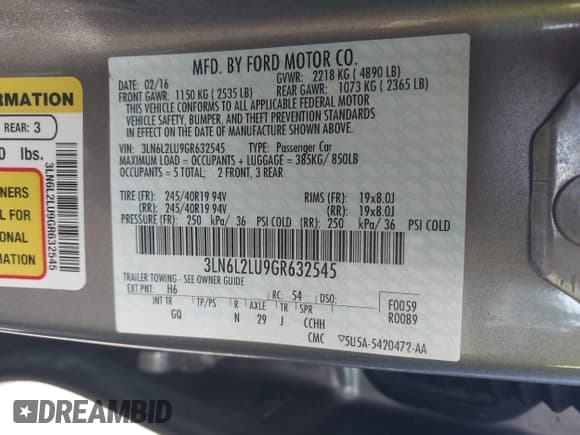 ✅ 2016 Lincoln MKZ Hybrid • VIN: 3LN6L2LU9GR632545 • Lot: 43595387. Wystawiony na IAAI z przebiegiem 56 075 mil. Bezpłatny archiwum sprzedaży aukcyjnych z USA i szczegółowy raport historii pojazdu na DreamBid. Zdjęcie 9.