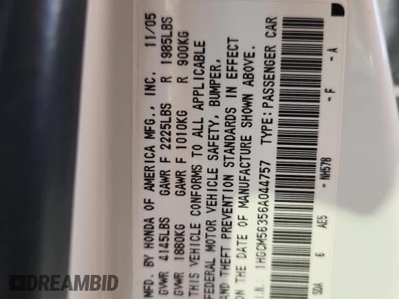 ✅ 2006 Honda Accord LX SE • VIN: 1HGCM56356A044757 • Lot: 89819705. Wystawiony na Copart z przebiegiem 126 830 mil. Bezpłatny archiwum sprzedaży aukcyjnych z USA i szczegółowy raport historii pojazdu na DreamBid. Zdjęcie 12.