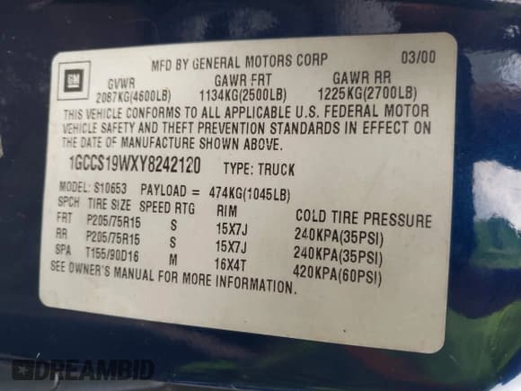 ✅ 2000 Chevrolet S-10 LS • VIN: 1GCCS19WXY8242120 • Лот: 41675109. Опубликован ранее на IAAI с пробегом 196 408 миль. Бесплатный доступ к архиву аукционных продаж из США и подробный отчёт об истории автомобиля на DreamBid. Изображение 9.