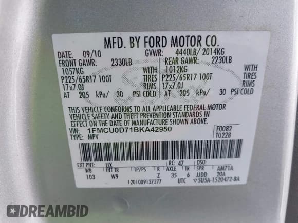 ✅ 2011 Ford Escape XLT • VIN: 1FMCU0D71BKA42950 • Lot: 43787150. Listed on IAAI with 257,927 mi. Free auction sales archive from the USA and detailed vehicle history report at DreamBid. Image 9.