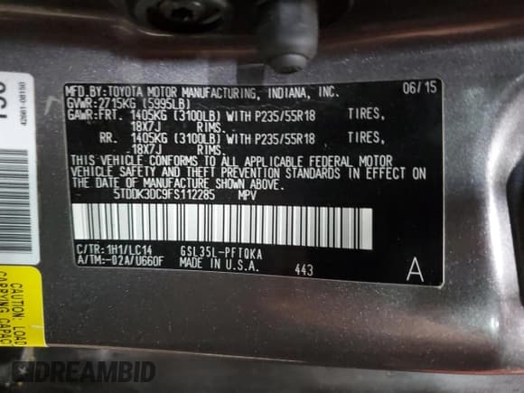 ✅ 2015 Toyota Sienna Limited • VIN: 5TDDK3DC9FS112285 • Lot: 71461075. Listed on Copart with 237,198 mi. Free auction sales archive from the USA and detailed vehicle history report at DreamBid. Image 13.