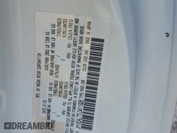 ✅ 2020 Mazda MX-5 Miata Club • VIN: JM1NDAL77L0411926 • Lot: 81135634. Listed on Copart with Not provided. Free auction sales archive from the USA and detailed vehicle history report at DreamBid. Image 12.