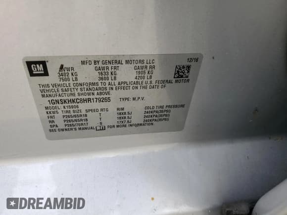 ✅ 2017 Chevrolet Suburban LT • VIN: 1GNSKHKC8HR179265 • Lot: 77441194. Wystawiony na Copart z przebiegiem 89 951 mil. Bezpłatny archiwum sprzedaży aukcyjnych z USA i szczegółowy raport historii pojazdu na DreamBid. Zdjęcie 14.