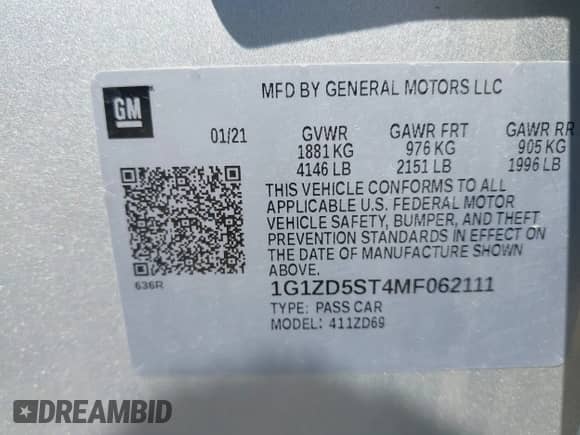 2021 Chevrolet Malibu LT z VIN 1G1ZD5ST4MF062111, wystawiony jako IAAI lot #42914332 z przebiegiem Nie podano mil oraz . Historia ofert i sprzedaży dostępna na DreamBid. Obrazek 9.