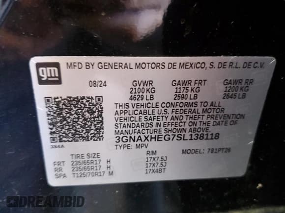 ✅ 2025 Chevrolet Equinox FWD LT • VIN: 3GNAXHEG7SL138118 • Lot: 64287055. Wystawiony na Copart z przebiegiem 4 930 mil. Bezpłatny archiwum sprzedaży aukcyjnych z USA i szczegółowy raport historii pojazdu na DreamBid. Zdjęcie 13.