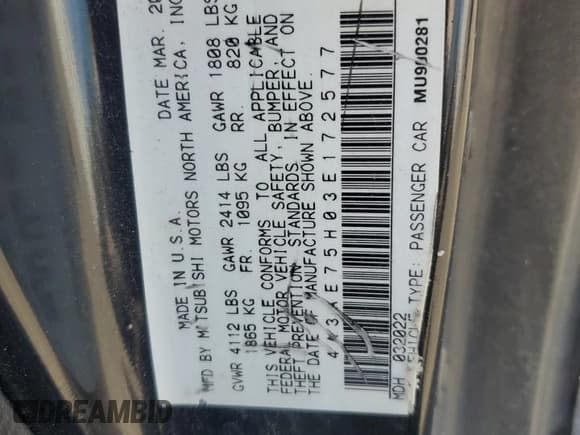 ✅ 2003 Mitsubishi Eclipse GTS • VIN: 4A3AE75H03E172577 • Lot: 73870934. Listed on Copart with 105,481 mi. Free auction sales archive from the USA and detailed vehicle history report at DreamBid. Image 12.