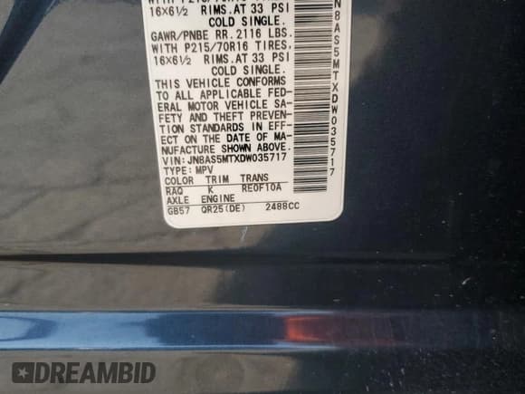 ✅ 2013 Nissan Rogue S • VIN: JN8AS5MTXDW035717 • Lot: 86829995. Listed on Copart with 183,174 mi. Free auction sales archive from the USA and detailed vehicle history report at DreamBid. Image 13.