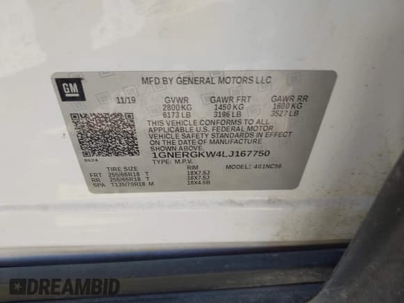 ✅ 2020 Chevrolet Traverse LT Cloth • VIN: 1GNERGKW4LJ167750 • Lot: 42256360. Listed on IAAI with 104,208 mi. Free auction sales archive from the USA and detailed vehicle history report at DreamBid. Image 9.