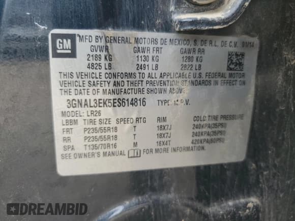 ✅ 2014 Chevrolet Captiva Sport LT • VIN: 3GNAL3EK5ES614816 • Lot: 57851635. Wystawiony na Copart z przebiegiem 86 525 mil. Bezpłatny archiwum sprzedaży aukcyjnych z USA i szczegółowy raport historii pojazdu na DreamBid. Zdjęcie 13.