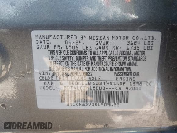 ✅ 2024 Nissan Versa S • VIN: 3N1CN8DV0RL909622 • Лот: 43860409. Опубликован ранее на IAAI с пробегом 23 730 миль. Бесплатный доступ к архиву аукционных продаж из США и подробный отчёт об истории автомобиля на DreamBid. Изображение 9.