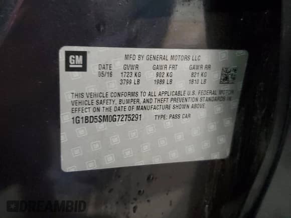 2016 Chevrolet Cruze LT с VIN 1G1BD5SM0G7275291, выставлен на аукционе Copart как лот 52559455 с пробегом 167 696 миль миль и Списание • Salvage title. История ставок и продаж доступна на DreamBid. Изображение 12.