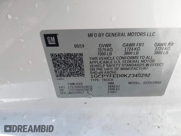 ✅ 2019 Chevrolet Silverado 1500 LT Trail Boss • VIN: 1GCPYFED0KZ349292 • Lot: 42694395. Wystawiony na IAAI z przebiegiem 118 377 mil. Bezpłatny archiwum sprzedaży aukcyjnych z USA i szczegółowy raport historii pojazdu na DreamBid. Zdjęcie 9.