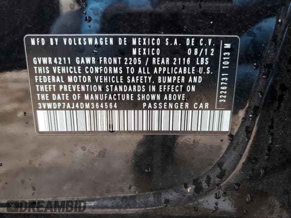 ✅ 2013 Volkswagen Jetta SE • VIN: 3VWDP7AJ4DM364564 • Lot: 44992455. Listed on Copart with 81,203 mi. Free auction sales archive from the USA and detailed vehicle history report at DreamBid. Image 13.