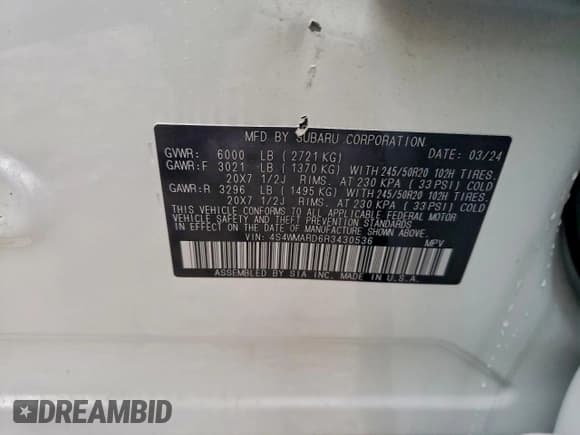 ✅ 2024 Subaru Ascent Limited • VIN: 4S4WMARD6R3430536 • Lot: 94256415. Listed on Copart with Not provided. Free auction sales archive from the USA and detailed vehicle history report at DreamBid. Image 14.