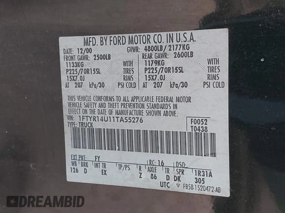 ✅ 2001 Ford Ranger XL • VIN: 1FTYR14U11TA55276 • Лот: 43705168. Опубликован ранее на IAAI с пробегом 179 656 миль. Бесплатный доступ к архиву аукционных продаж из США и подробный отчёт об истории автомобиля на DreamBid. Изображение 9.