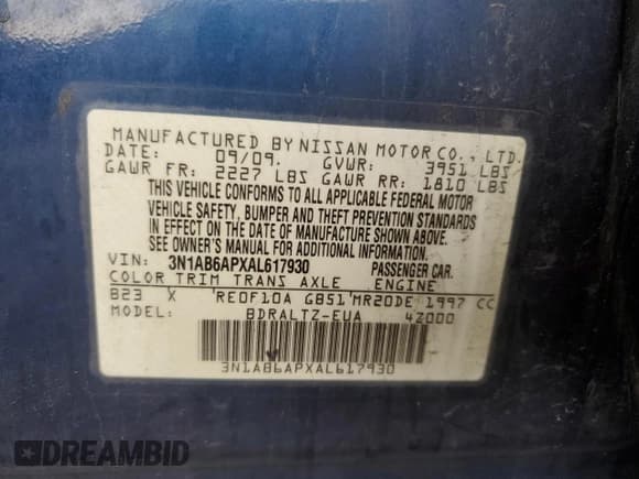 ✅ 2010 Nissan Sentra SR • VIN: 3N1AB6APXAL617930 • Lot: 58026285. Listed on Copart with 112,009 mi. Free auction sales archive from the USA and detailed vehicle history report at DreamBid. Image 12.