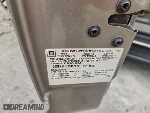 ✅ 2001 GMC Yukon XL SLT • VIN: 3GKFK16T31G167871 • Lot: 95239915. Listed on Copart with Not provided. Free auction sales archive from the USA and detailed vehicle history report at DreamBid. Image 13.