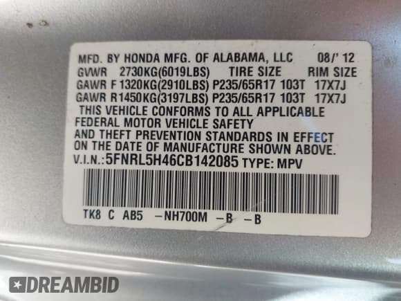 ✅ 2012 Honda Odyssey EX • VIN: 5FNRL5H46CB142085 • Lot: 43503836. Listed on IAAI with 222,090 mi. Free auction sales archive from the USA and detailed vehicle history report at DreamBid. Image 9.