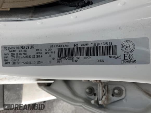 ✅ 2020 Ram 1500 Big Horn • VIN: 1C6SRFFT4LN119929 • Lot: 69109855. Listed on Copart with Not provided. Free auction sales archive from the USA and detailed vehicle history report at DreamBid. Image 12.