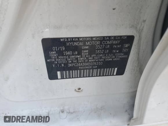 2019 Hyundai Accent SE z VIN 3KPC24A36KE076310, wystawiony jako Copart lot #54749974 z przebiegiem 56 416 mil mil oraz . Historia ofert i sprzedaży dostępna na DreamBid. Obrazek 12.