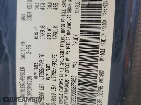 ✅ 2005 Dodge 2500 ST • VIN: 3D7KS26D55G826098 • Lot: 52813795. Wystawiony na Copart z przebiegiem Nie podano. Bezpłatny archiwum sprzedaży aukcyjnych z USA i szczegółowy raport historii pojazdu na DreamBid. Zdjęcie 12.