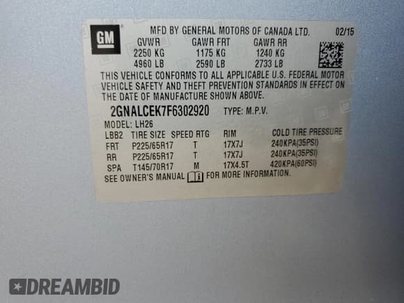 ✅ 2015 Chevrolet Equinox LT • VIN: 2GNALCEK7F6302920 • Лот: 69329374. Опубликован ранее на Copart с пробегом 109 808 миль. Бесплатный доступ к архиву аукционных продаж из США и подробный отчёт об истории автомобиля на DreamBid. Изображение 15.