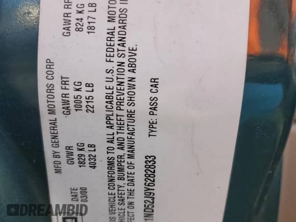 2000 Chevrolet Malibu z VIN 1G1ND52J9Y6282833, wystawiony jako Copart lot #44051865 z przebiegiem 188 432 mil mil oraz Szkoda całkowita • Salvage title. Historia ofert i sprzedaży dostępna na DreamBid. Obrazek 12.