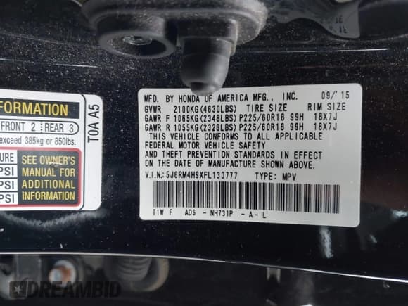 ✅ 2015 Honda CR-V Touring • VIN: 5J6RM4H9XFL130777 • Лот: 43522733. Опубликован ранее на IAAI с пробегом 87 722 миль. Бесплатный доступ к архиву аукционных продаж из США и подробный отчёт об истории автомобиля на DreamBid. Изображение 9.