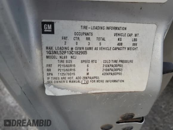 ✅ 2003 Oldsmobile Alero GL1 • VIN: 1G3NL52F13C182905 • Lot: 77264384. Listed on Copart with Not provided. Free auction sales archive from the USA and detailed vehicle history report at DreamBid. Image 12.