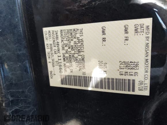 ✅ 2019 Nissan Altima S • VIN: 1N4BL4BV4KC111660 • Lot: 43579164. Listed on IAAI with 155,876 mi. Free auction sales archive from the USA and detailed vehicle history report at DreamBid. Image 9.