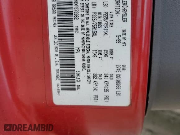 ✅ 1999 Dodge Durango • VIN: 1B4HR28Y0XF672062 • Lot: 64004405. Wystawiony na Copart z przebiegiem 172 084 mil. Bezpłatny archiwum sprzedaży aukcyjnych z USA i szczegółowy raport historii pojazdu na DreamBid. Zdjęcie 13.