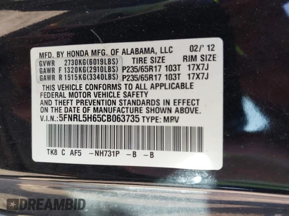 ✅ 2012 Honda Odyssey EX-L • VIN: 5FNRL5H65CB063735 • Lot: 43364296. Wystawiony na IAAI z przebiegiem 303 288 mil. Bezpłatny archiwum sprzedaży aukcyjnych z USA i szczegółowy raport historii pojazdu na DreamBid. Zdjęcie 9.