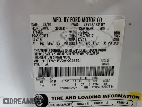 ✅ 2010 Ford F-150 XL • VIN: 1FTFW1EV2AKC36531 • Lot: 53330455. Listed on Copart with 274,593 mi. Free auction sales archive from the USA and detailed vehicle history report at DreamBid. Image 12.