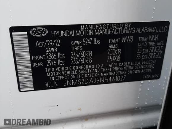 ✅ 2022 Hyundai Santa Fe SEL • VIN: 5NMS2DAJ9NH461027 • Lot: 44453793. Wystawiony na Copart z przebiegiem 4 949 mil. Bezpłatny archiwum sprzedaży aukcyjnych z USA i szczegółowy raport historii pojazdu na DreamBid. Zdjęcie 14.