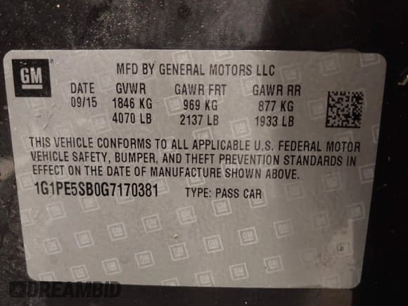 ✅ 2016 Chevrolet Cruze LT • VIN: 1G1PE5SB0G7170381 • Лот: 41647566. Опубликован ранее на IAAI с пробегом 109 068 миль. Бесплатный доступ к архиву аукционных продаж из США и подробный отчёт об истории автомобиля на DreamBid. Изображение 9.