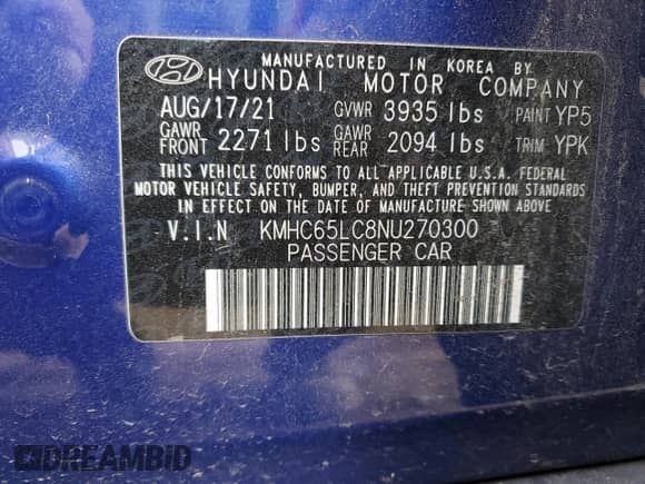 2022 Hyundai Ioniq Blue с VIN KMHC65LC8NU270300, выставлен на аукционе Copart как лот 75432034 с пробегом 35 210 миль миль и Списание • Salvage title. История ставок и продаж доступна на DreamBid. Изображение 14.