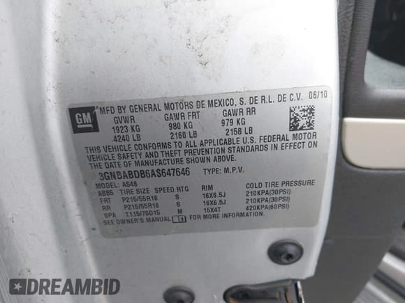 ✅ 2010 Chevrolet HHR 1LT • VIN: 3GNBABDB6AS647646 • Lot: 41553221. Listed on IAAI with 133,546 mi. Free auction sales archive from the USA and detailed vehicle history report at DreamBid. Image 9.