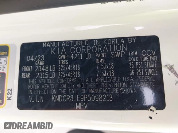 ✅ 2023 Kia Niro EX • VIN: KNDCR3LE9P5098213 • Lot: 42501230. Listed on IAAI with 55,400 mi. Free auction sales archive from the USA and detailed vehicle history report at DreamBid. Image 9.