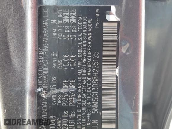 ✅ 2008 Hyundai Santa Fe GLS • VIN: 5NMSG13D88H225125 • Lot: 74509304. Listed on Copart with 226,719 mi. Free auction sales archive from the USA and detailed vehicle history report at DreamBid. Image 13.